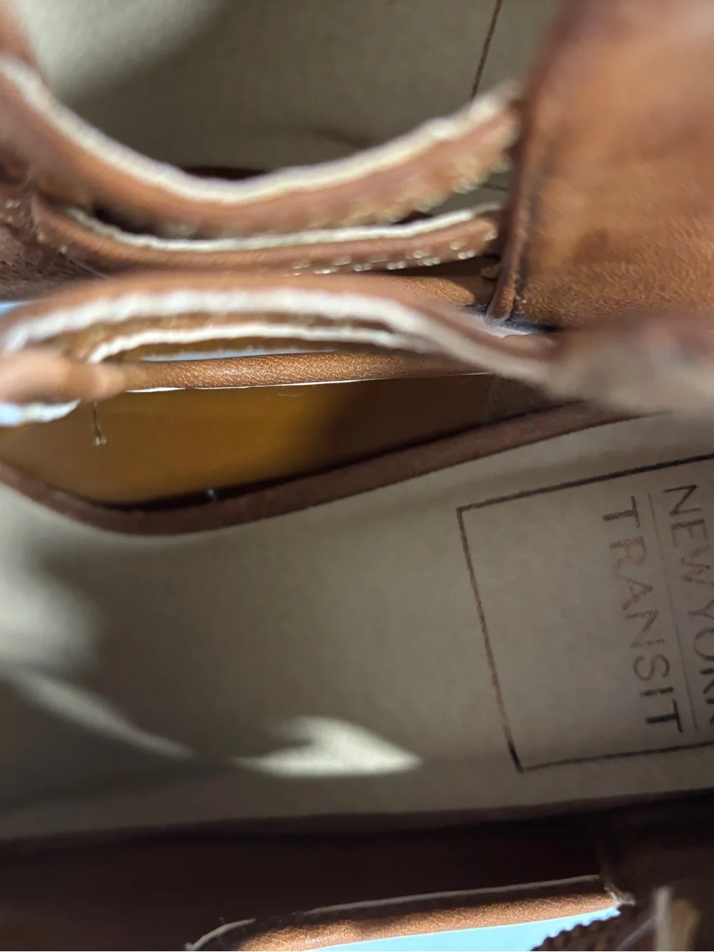 New York Transit Cognac Peep Toe Booties‎ Block Heel Size 8